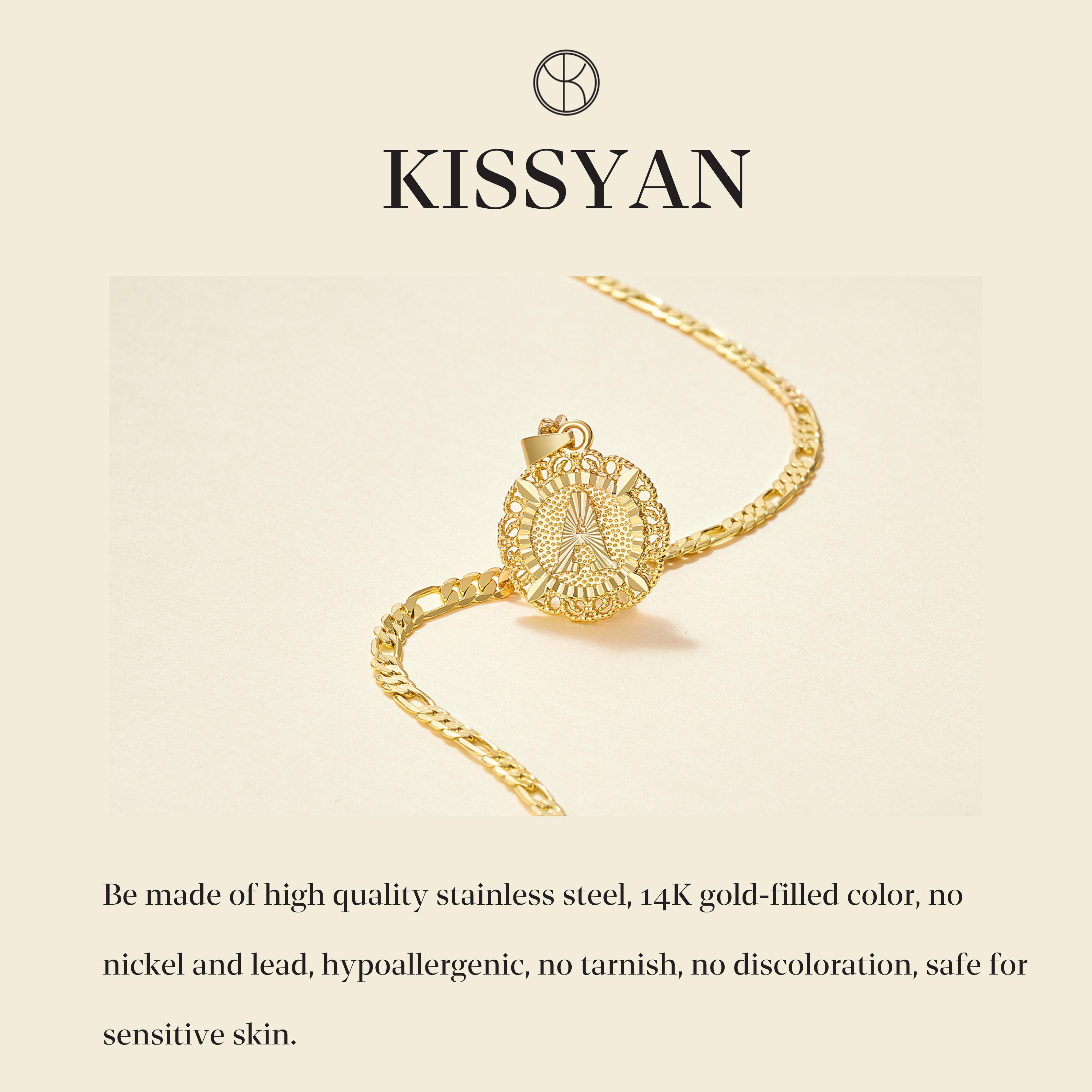 KISSYAN Initial Necklace For Women Girl, 14K Gold Plated Round Letter Pendant Necklace Capital Monogram Necklace Alhpabets from A-Z Figaro Chain Necklace TikTokShopBlackFriday