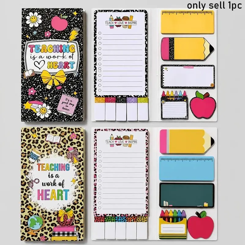2PCS Fun Teacher Planner Sticky Notes Set - Cute Notepads, Index Tabs & Memo Pads for Teachers Day Gift, School Office Supplies, High Aesthetic Stationery for Educators