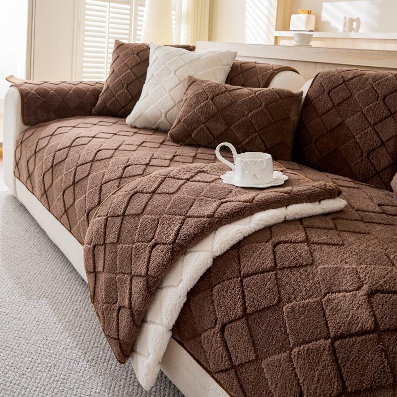 sofa cover Modern Plush Diamond Pattern Sofa Cover, Dustproof Pet-Friendly Polyester Fabric, Soft Texture, Suitable for Single Seat to L-Shaped Couch