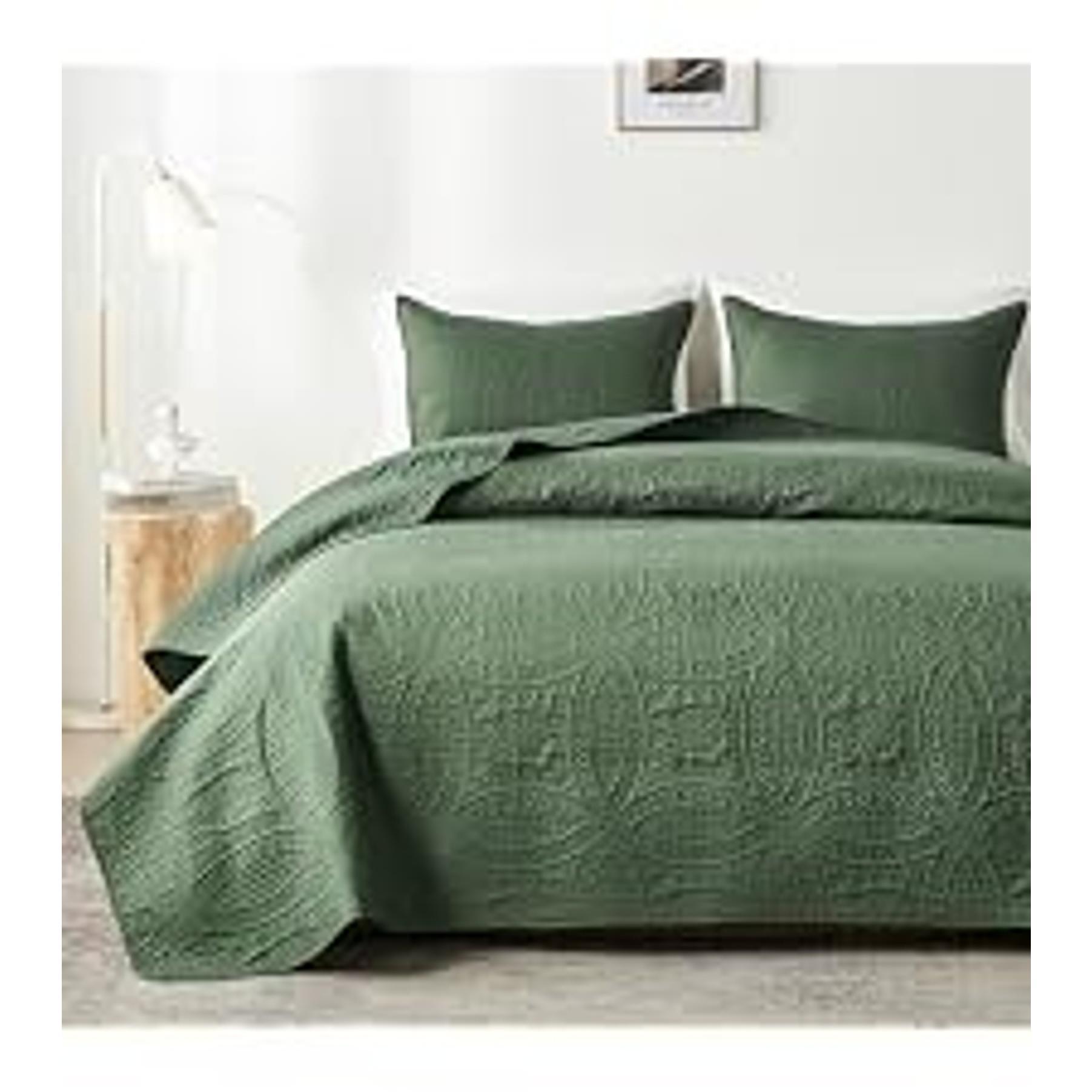 Quilts Queen Size,Sage Green Ultrasonic Full/Queen Quilt Set,Lightweight Soft Bedspread Coverlet,Modern Style Coin Pattern Bed Cover for All Seasons,3 Piece(1 Quilt,2 Pillow Shams)