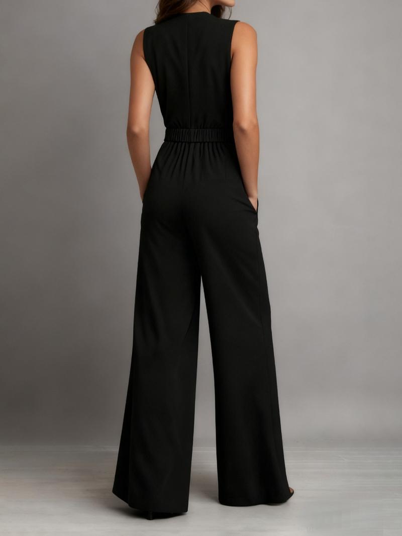 Spring Summer New Women's Casual Solid Color Small V-Neck Jumpsuit Vest Zllz, Stylish One-Piece for Daily Wear