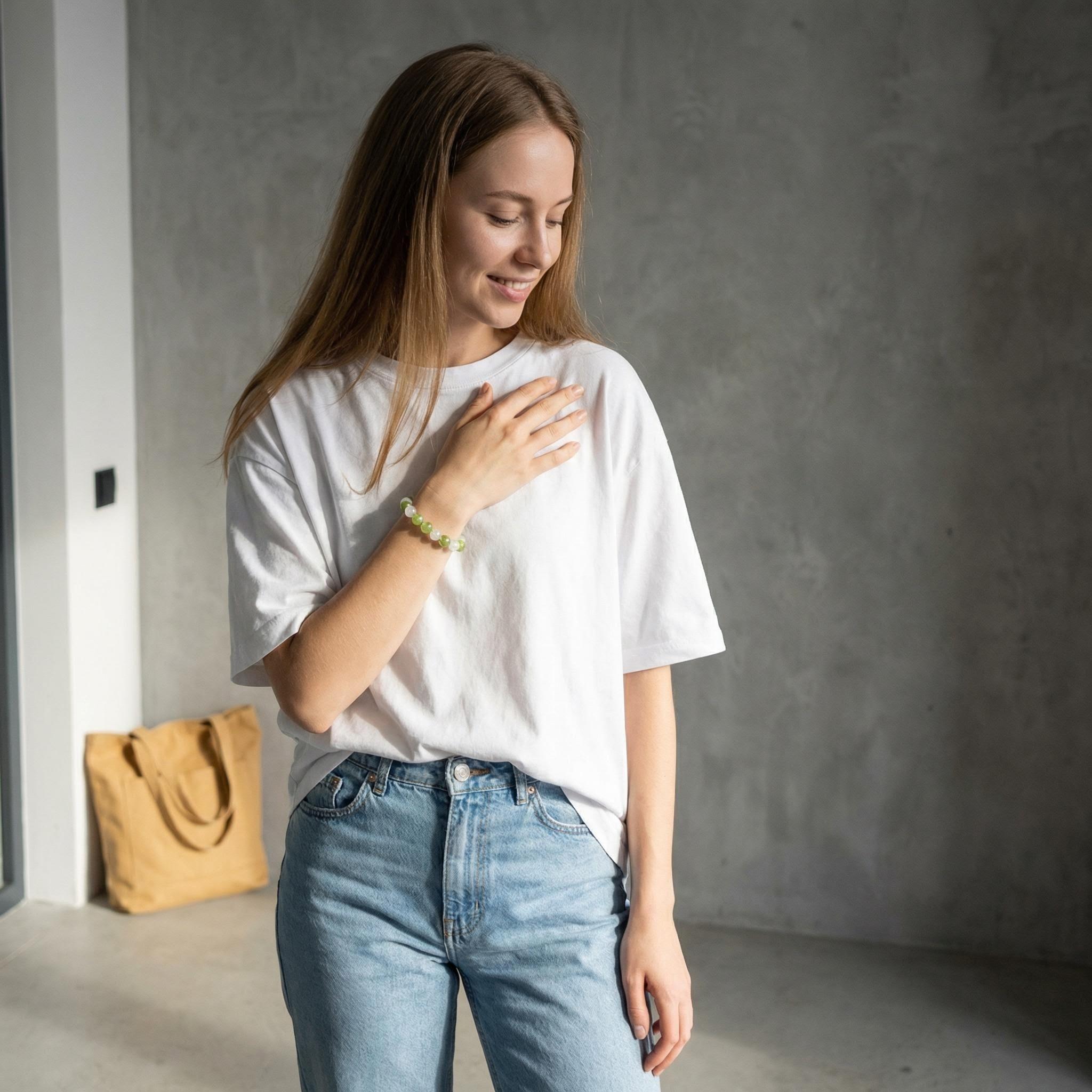 Hoexe Green Crushed Bead Bracelet Unisex Fashion Convenient Comfortable Daily Life Decorative Bracelet