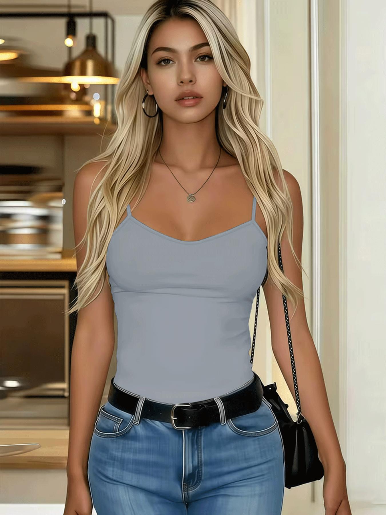 Women’s camisole – sleeveless top, no built-in bra – comfortable camisole – women’s essential slim-fit camisole – basic solid-color yoga fitness camisole