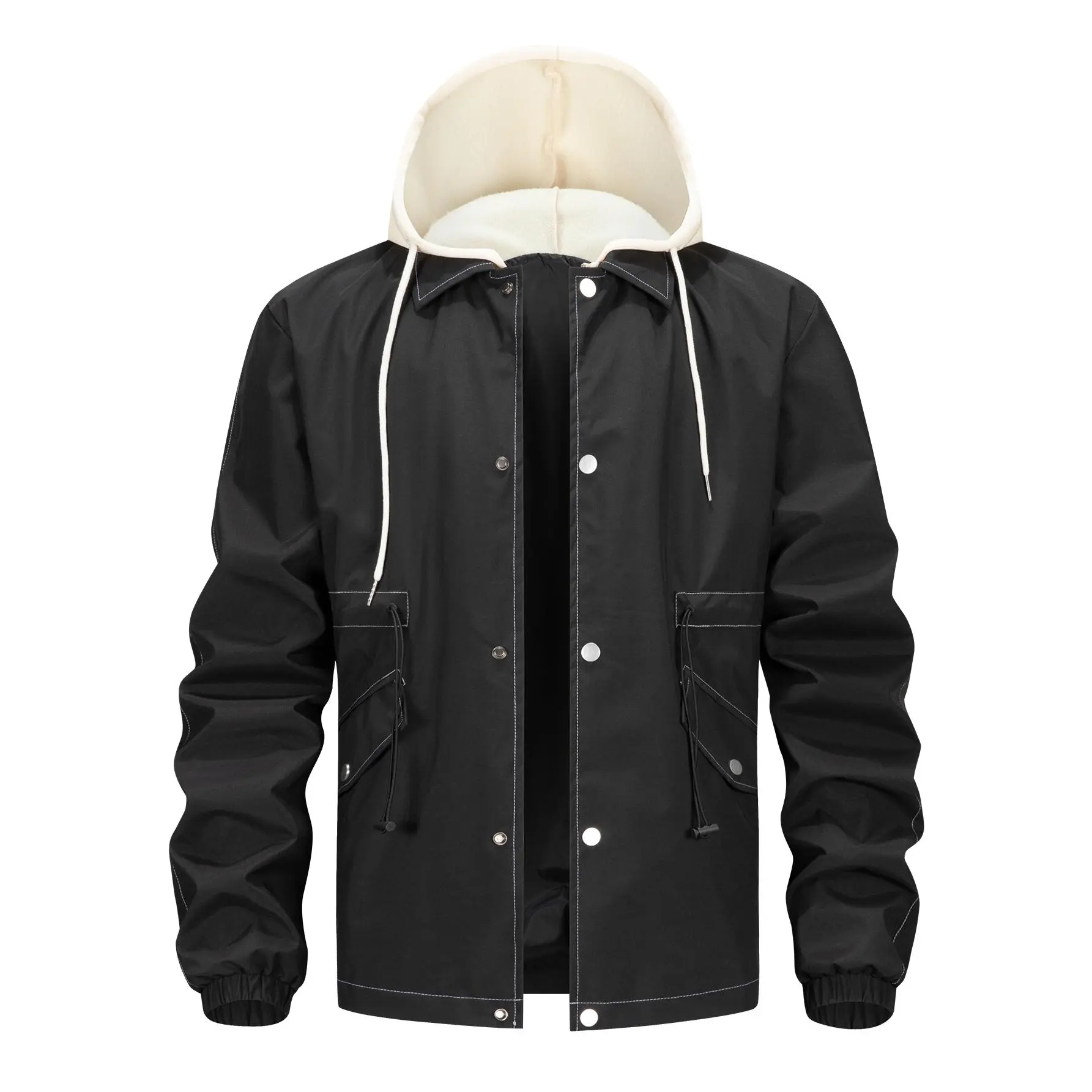 Oversized Men's Hooded Coach Jacket Contrast 2-in-1 Utility Cargo Snap Button Layered Windbreaker Outerwear Coat cozy soft cool clean chic active sporty premium classic stylish durable trendy relaxed comfy modern vibe urban fresh hype Multi-Color