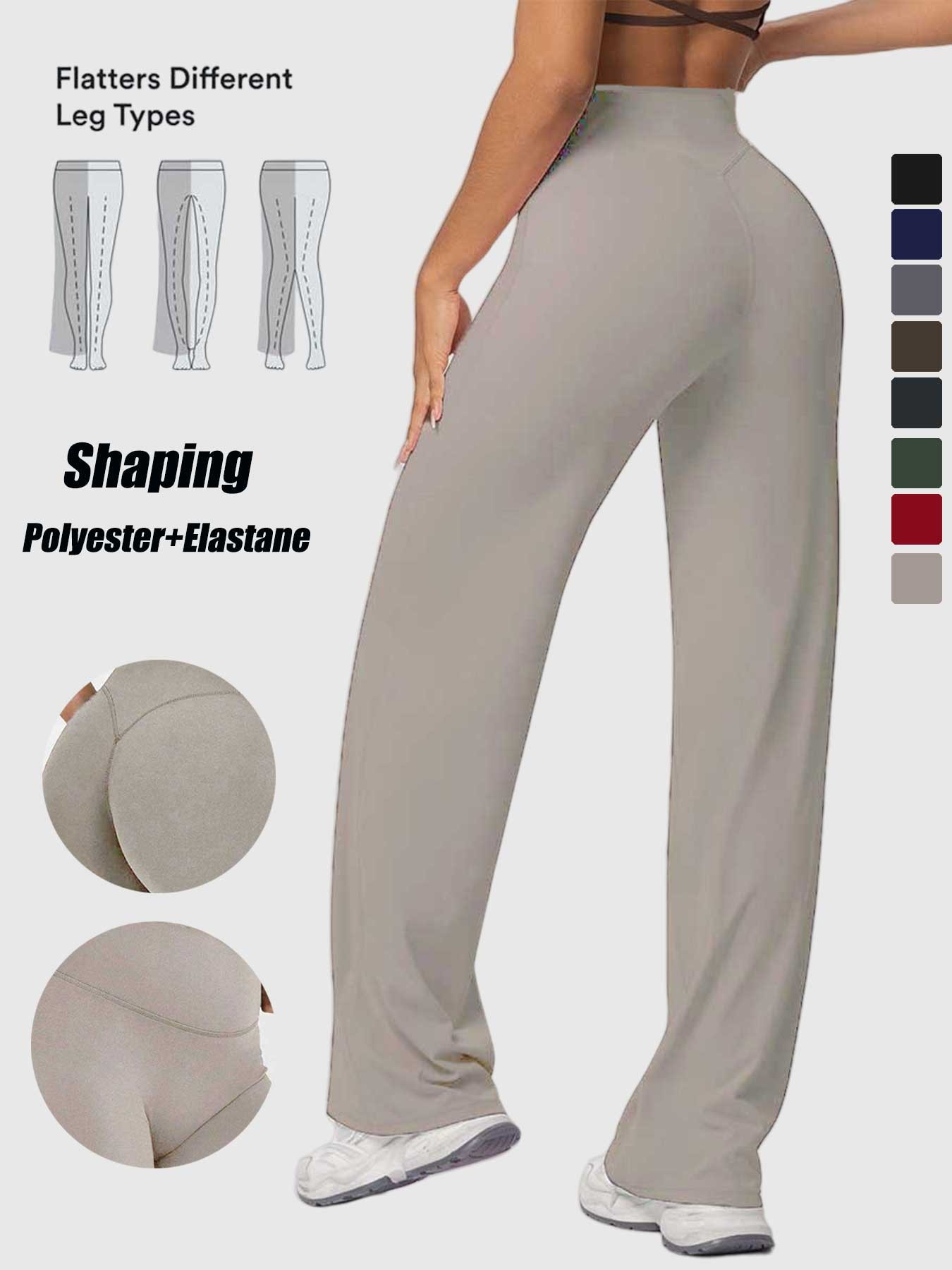 Women's High Waist Wide Leg Yoga Pants, Peach Butt Long Straight Leg Workout Pilates Fitness Quick-Dry Gym Wear, Polyester + Elastane, Athleisure Pants