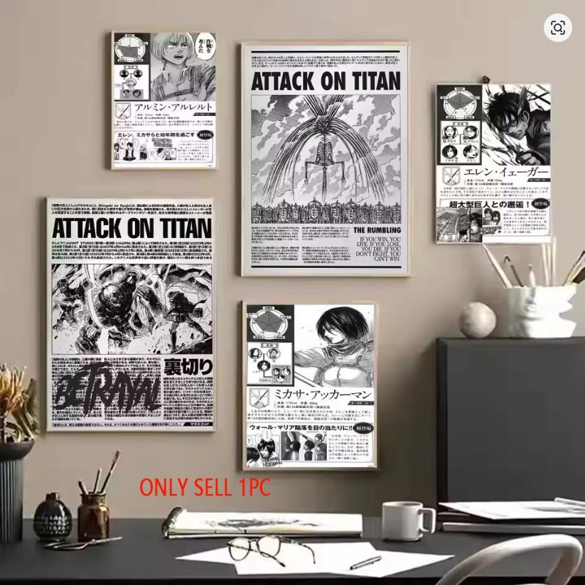 1pc Frameless Classic Anime A_Attack on T_TitanS Poster Decorative Unframed Wall Art Stickers Mural Photo Print for Home Living Room Hallway Decor (25 Styles Available)