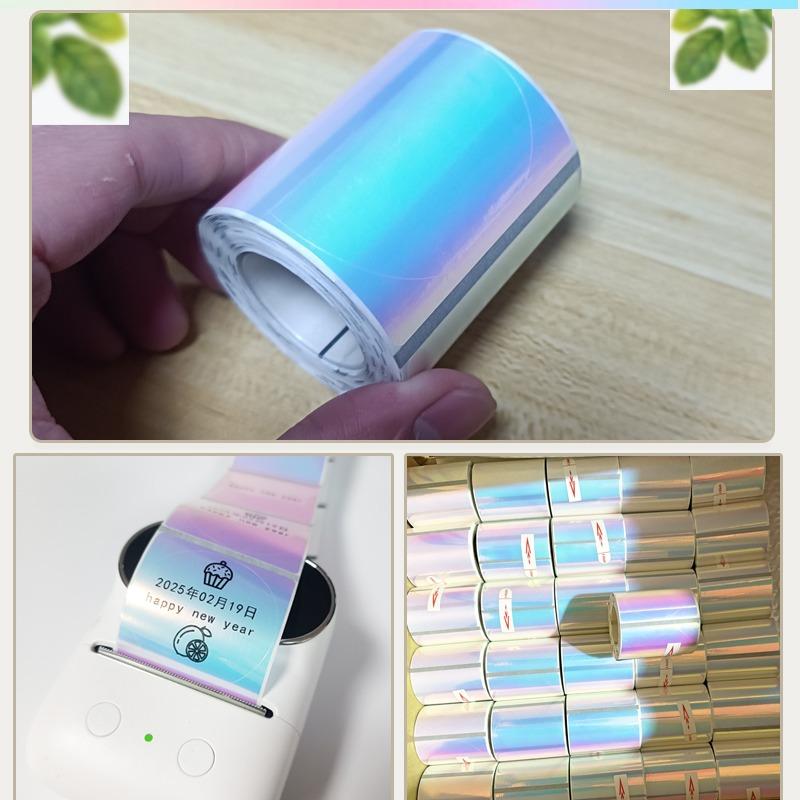 50mm Transparent Colorful Laser Labels Roll, Compatible with Phomemo M110 M200 M220, Waterproof Thermal Barcode Stickers