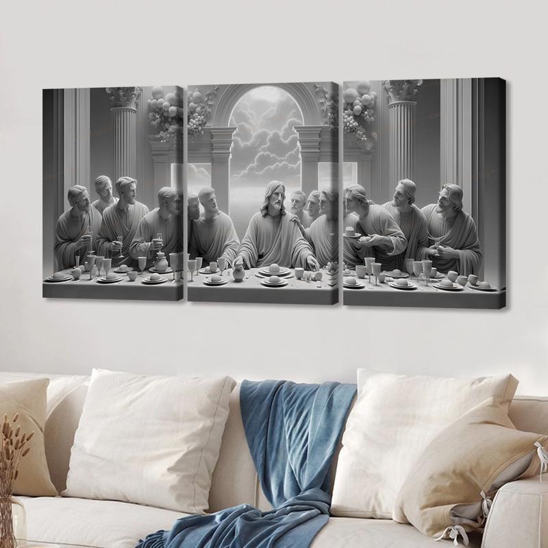 3-Piece Wooden Framed Canvas Art Set, & Last Supper Religious Theme Poster, Modern Home Decor Wall Art, High-Definition Print