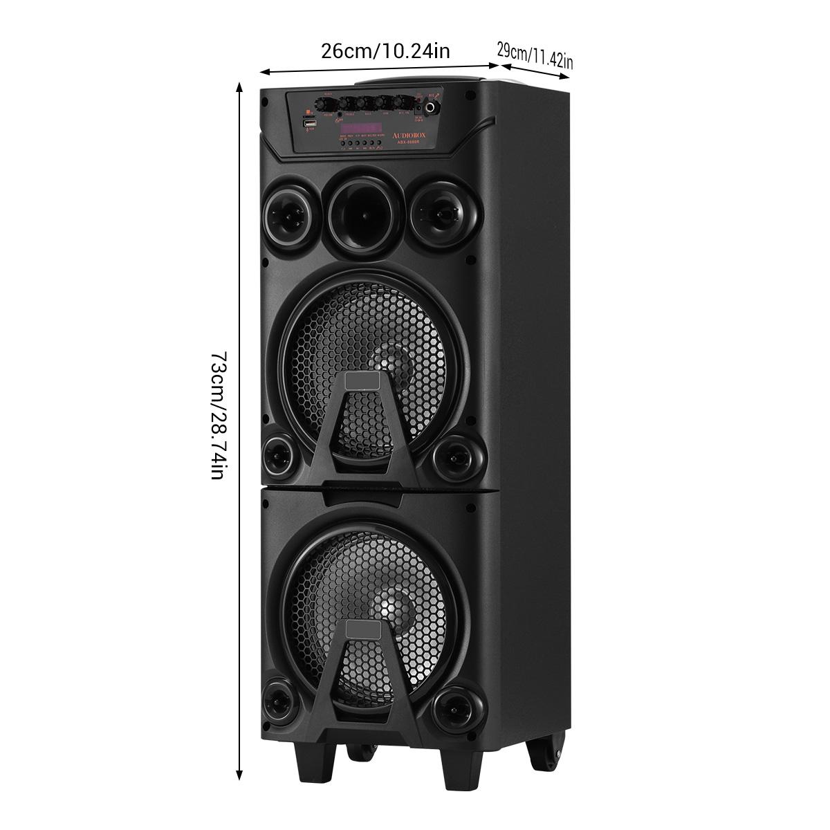 Portable Bluetooth Party Speaker Dual 8" Woofers Dual Wireless Microphones Wooden Cabinet TWS LED Light Rechargeable Stereo Wireless PA Speaker System