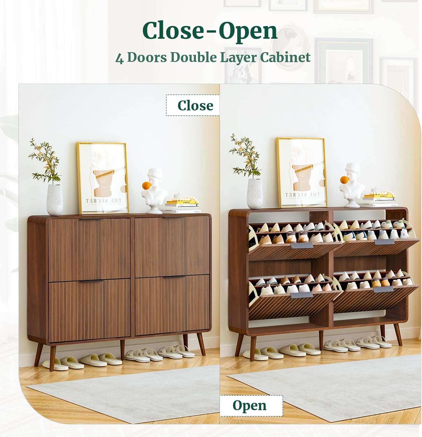 Giratree 47" Fluted Large Shoe Cabinet with 4 Flip Drawers, Slim Freestanding Shoe Cabinet Organizer, Narrow Shoes Storage Rack for Entryway, 5 Sturdy Legs Giratree 47" Fluted Large Shoe Cabinet with 4 Flip Drawers, Slim Freestanding Shoe Cabinet Organizer, Narrow Shoes Storage Rack for Entryway, 5 Sturdy Legs