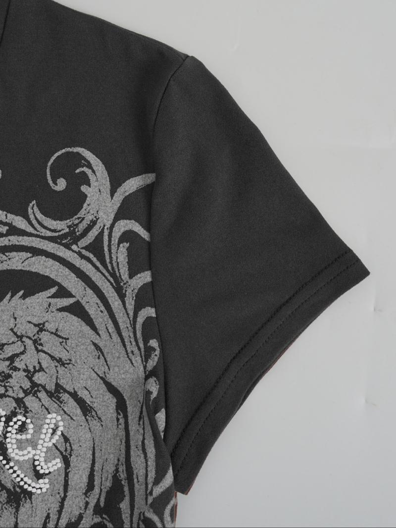 26 Valentine's Day wing print retro y2k trendy fashion women's V-neck short sleeved T-shirt