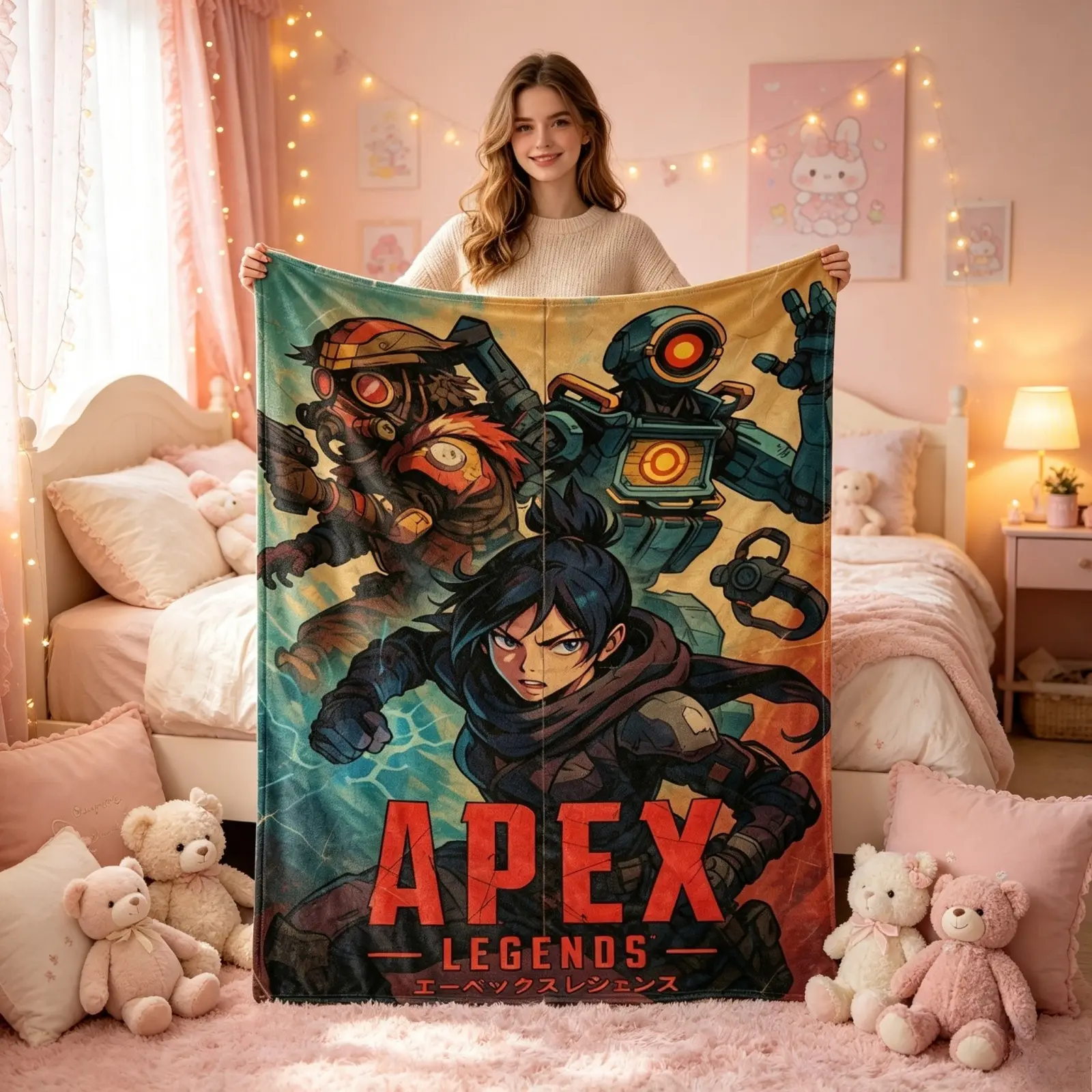 Apex Legends Vintage Anime Style Flannel Throw Blanket, Wraith Bloodhound Pathfinder Retro Game Character Print Blanket, Soft Warm Gaming Blanket for Bedroom Gaming Room Decor, Trendy Birthday Christmas Holiday Gift For Apex Gamers TikTok Viral Amazon