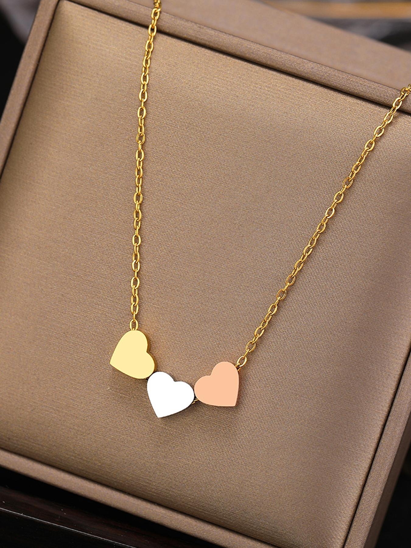 Elegant Stainless Steel Heart Pendant Necklace, Love Heart Necklace, Three-Color Fashion Jewelry for Women, Perfect Gift for Valentine's Day & Mother's Day