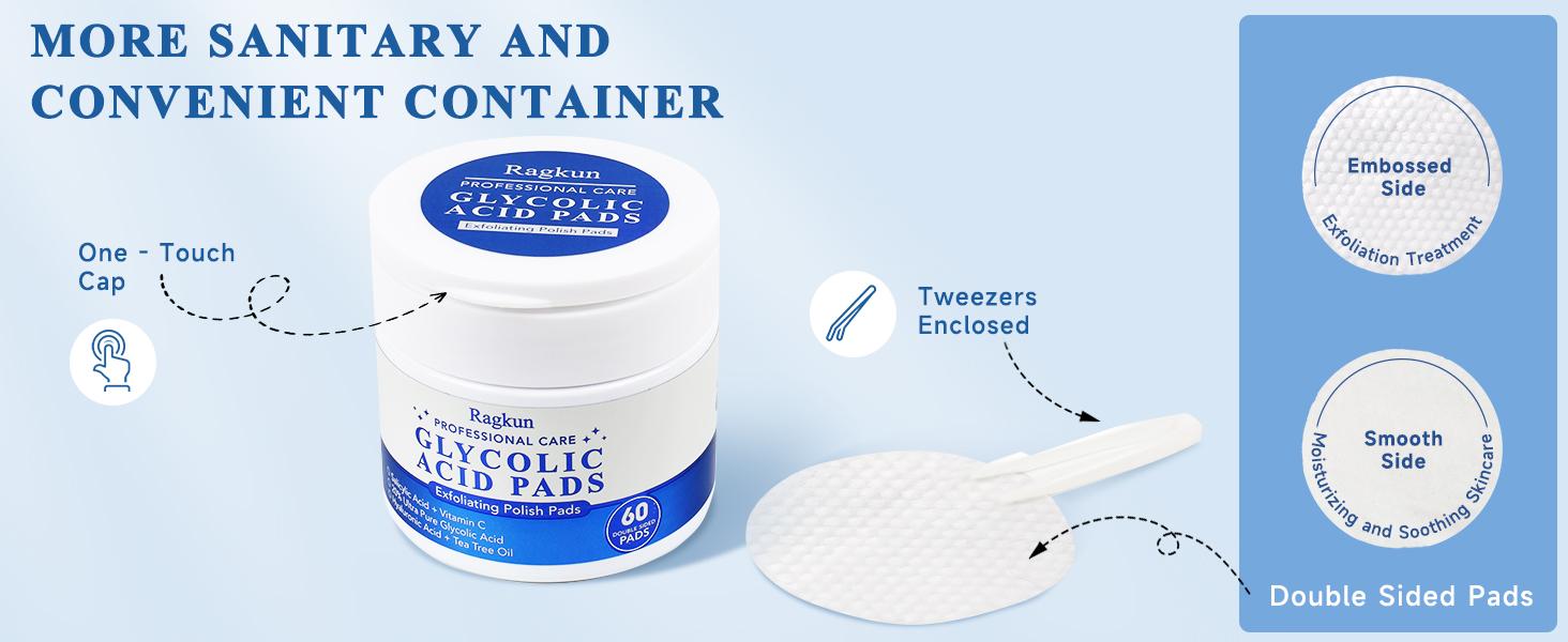 Exfoliating Pads - Glycolic Acid 20% Resurfacing Pads for Face with Vitamins B5, C & E - Face Pads with Salicylic Acid, Exfoliating Peel Pads for Face with Deep Cleaning Effect - 60 Pads