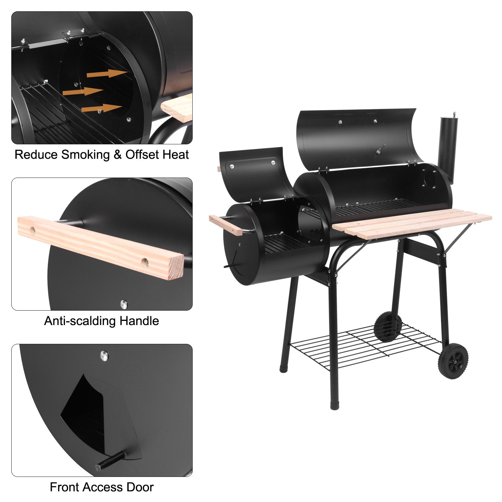BBQ Charcoal Grill and Smoker, Oil Drum Charcoal Furnace High-Temperature Spray Paint (500-600 Degrees), Diameter 15cm Plastic Wheels for Outdoor BBQ Event