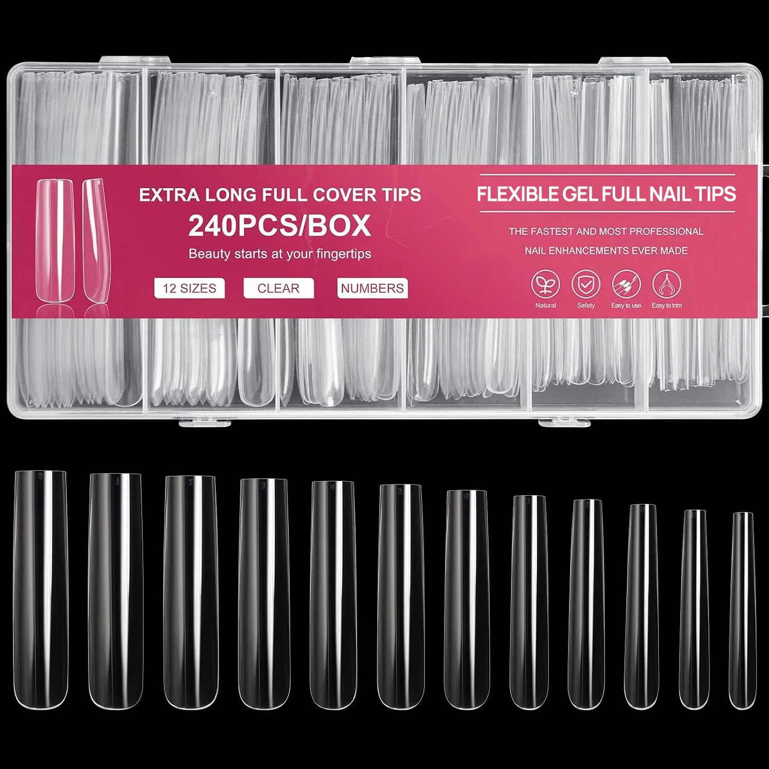 240 count Extra Long Tapered Square Flexible Gel  Tips, Full Cover