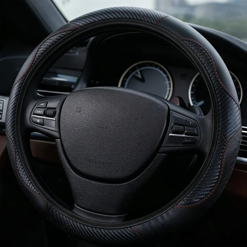 2026 New Patchwork Leather Steering Wheel Cover, Multiple Colors Available, Anti-Slip Breathable All-Season Universal Fit, Car Accessories Interior