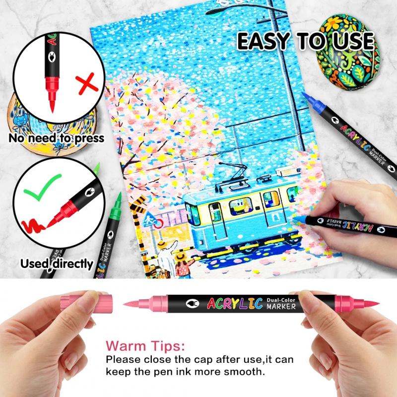 Acrylic Paint Markers, Dual tips Dual Color 24/48/72/144 Colors,Acrylic Paint Pens for Rock Painting, Canvas, Wood, Glass, Ceramic, Fabric, Plastic, Egg & Scrapbook. Soft Brush Tips Paint Pens and Paint Markers, Art Marker Set, Art Craft Supplies