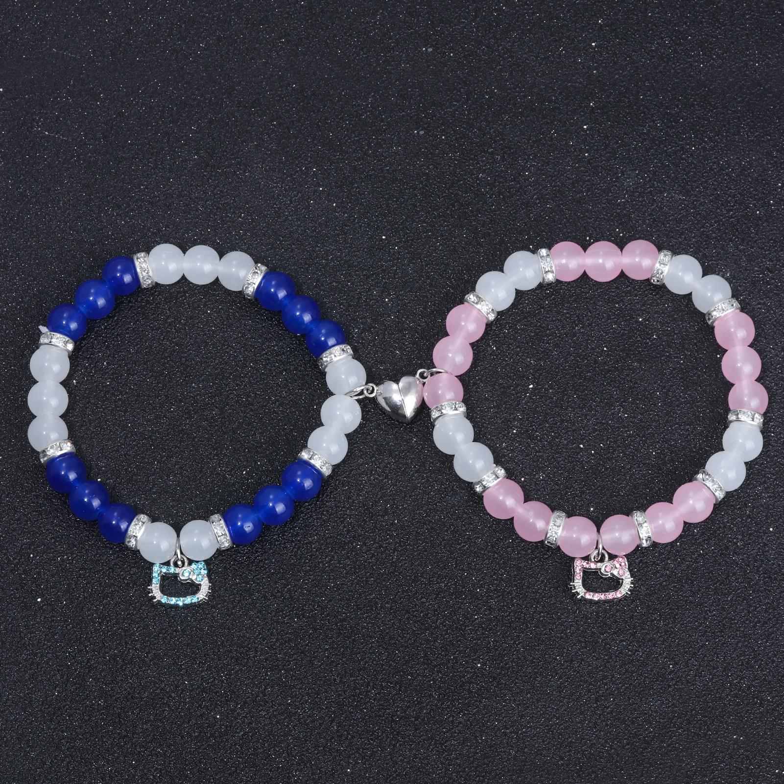 Cute Kitty Cat Pendant Beaded Bracelet, Elegant Kt Cat Wristband for Girls, Party Accessory Gift, Festive Jewelry for Women