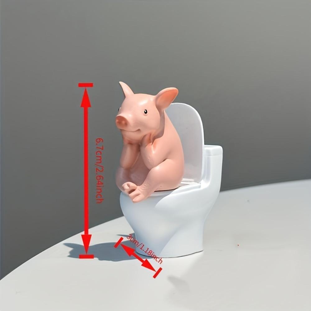Pig Ornament Sitting on Toilet - Bathroom Decoration, Can Be Placed on Desktop or Wall-Mounted, Suitable for Display at Home, Office Desk and Living Room, Home Decoration, Bathroom Accessories, Bathroom Decor, Statue Ornament