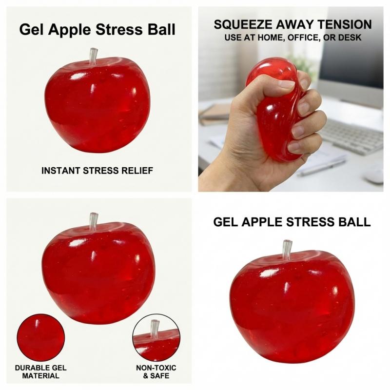 2-PieceSetGlittery AppleShaped Stress Balls Fidget Toys for Anxiety Relief & Stress Reduction  Portable Relaxation Gadgets EyeCatching Transparent Design  Slow-Rising Squeeze Balls EssentiaStress Relievers for the Office or School, Squishy Stress Balls