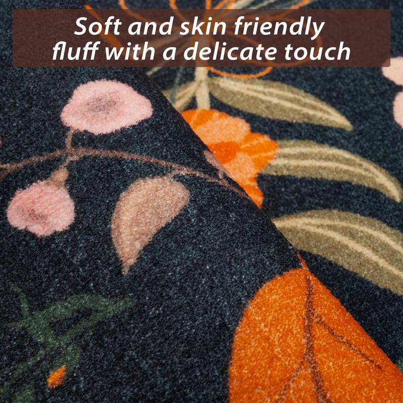 Floral Boho Imitation Cashmere Printed Area Rugs, Washable Machine, Non Slip Low Pile Vintage Large Carpet for Living Room, Bedroom, Farmhouse, Dining Room, Kids Playroom, Orange, Pink, Black, Green, Beige,2x3, 2x6, 4x6, 5x7, 6x9, 8x10, 9x12 Feet