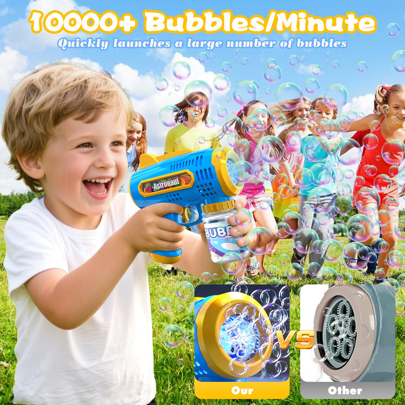 Automatic Bubble Machine for Kids, No-Spill Bubble Toy, Portable Bubble Blower for Outdoor Play, Requires Own 4 Aa Batteries, Handheld Bubble Maker