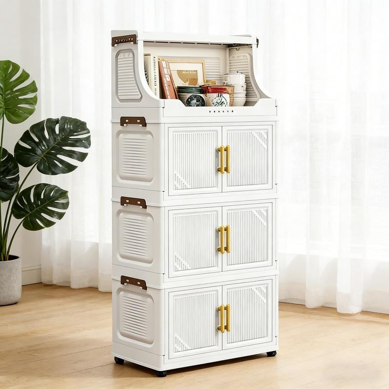 Foldable Multi-Layer Storage Cabinet with Wheels, Space-Saving Design, Ideal for Bedroom & Study Room Organization
