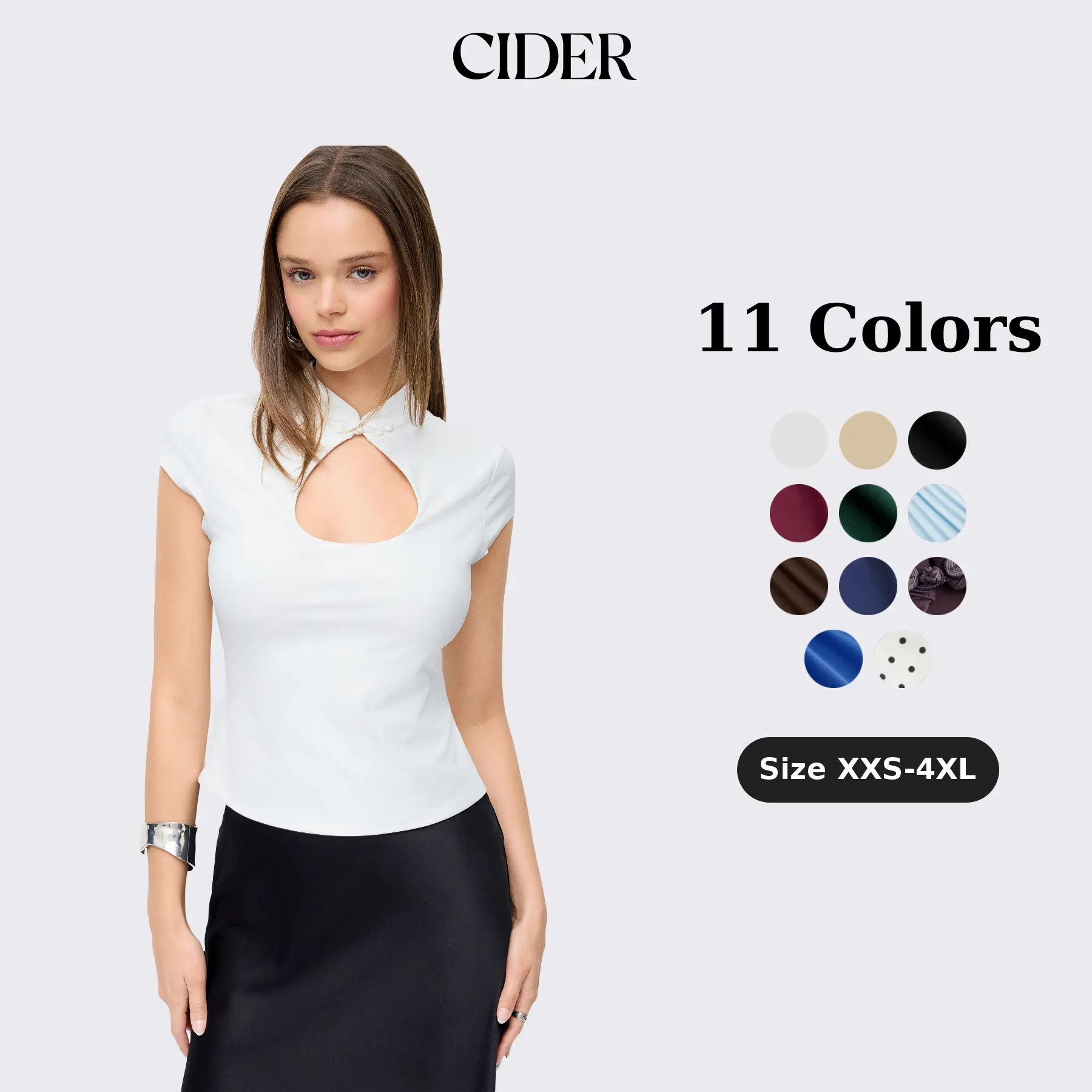 Cider Stand Collar Short Sleeve Cut Out Top