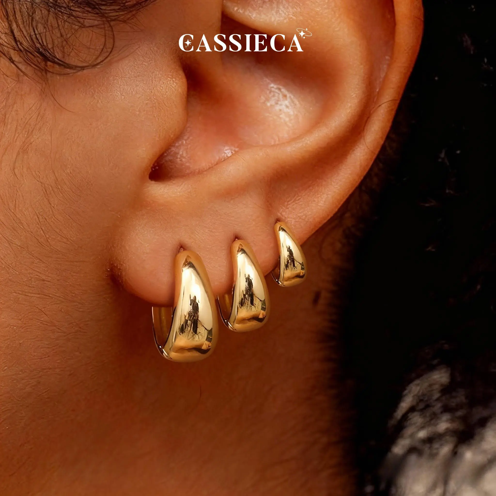 CASSIECA 3Pairs Hoop Earrings Set for Women 14K Gold Plated Chunky Earring Silver Plated Hypoallergenic Small Huggie Hoops Lightweight Tiny Thick Trendy Hoop Earrings Stacks for Multiple Piercing, Earring For Women, Chunky Hoops Sohochic