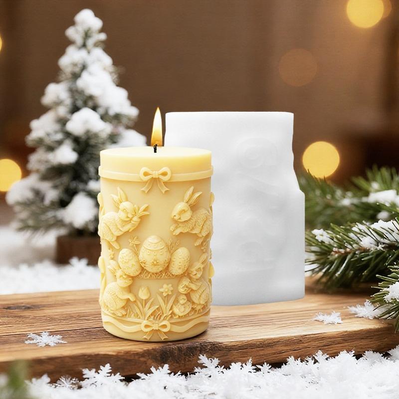 Easter Egg Rabbit Embossed Candle Silicone Mold, Spring Tulip Garden Theme Aromatherapy Mold, Holiday Celebration Handmade Candle Mould
