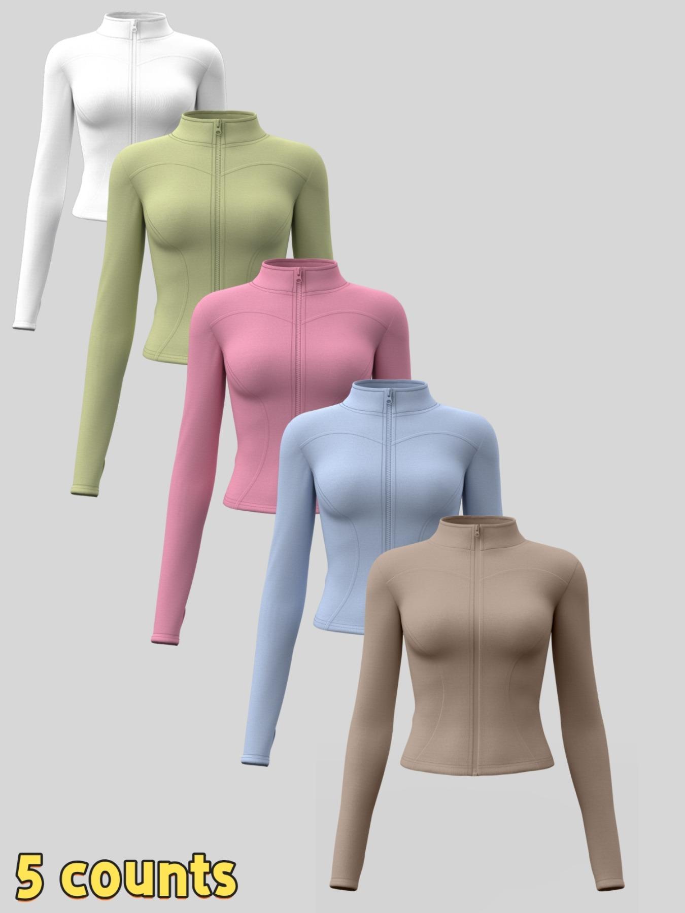 Women's Solid Zip Up Thumb Hole Sports Jackets, Casual Fashionable Jacket, Sporty Breathable Long Sleeve Stand Collar Outerwear for Gym Workout Running, Ladies Sportswear for All Seasons