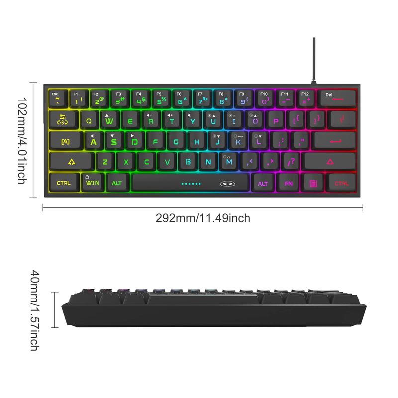 MageGee Mini 60% Gaming Keyboard, RGB Backlit 61 Key Ultra-Compact Keyboard, TS91 Ergonomic Waterproof Mechanical Feeling Office Computer Keyboard for PC, MAC, PS4, Xbox ONE Gamer