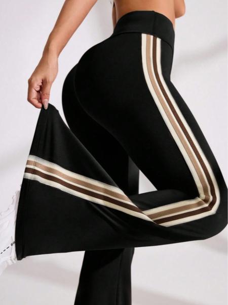 Women's Halloween High-Waisted Sporty Yoga Pants, Gym Sportswear Bottoms, Tight-Fitting Knit Fabric Colorblock Design, Fall & Winter Casual Wear