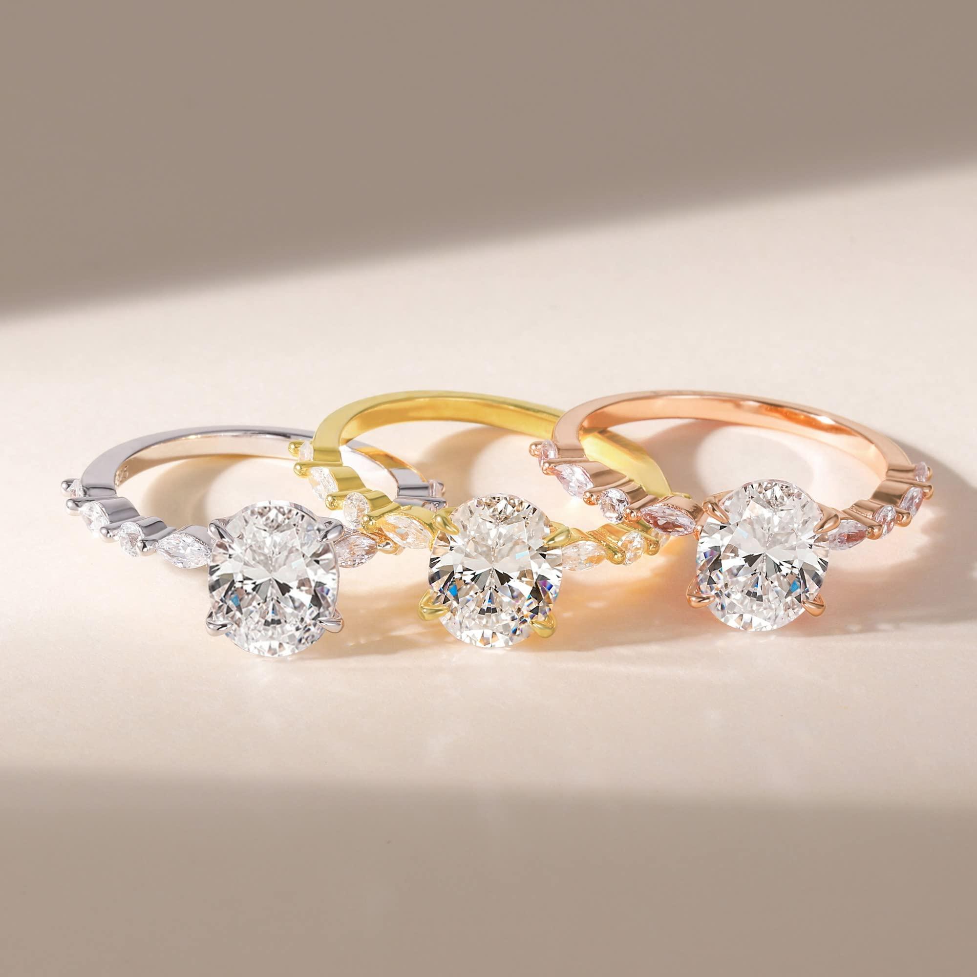 Silver Ring Oval Cut Engagement Solitaire Halo Promise Ring for Women