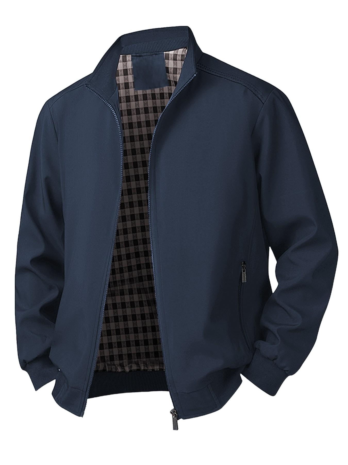 Men's Casual Lightweight Solid Color Collared Jacket, Spring & Fall Lightweight Stylish Commuter Coat, Versatile Fitted Jacket for Daily Wear