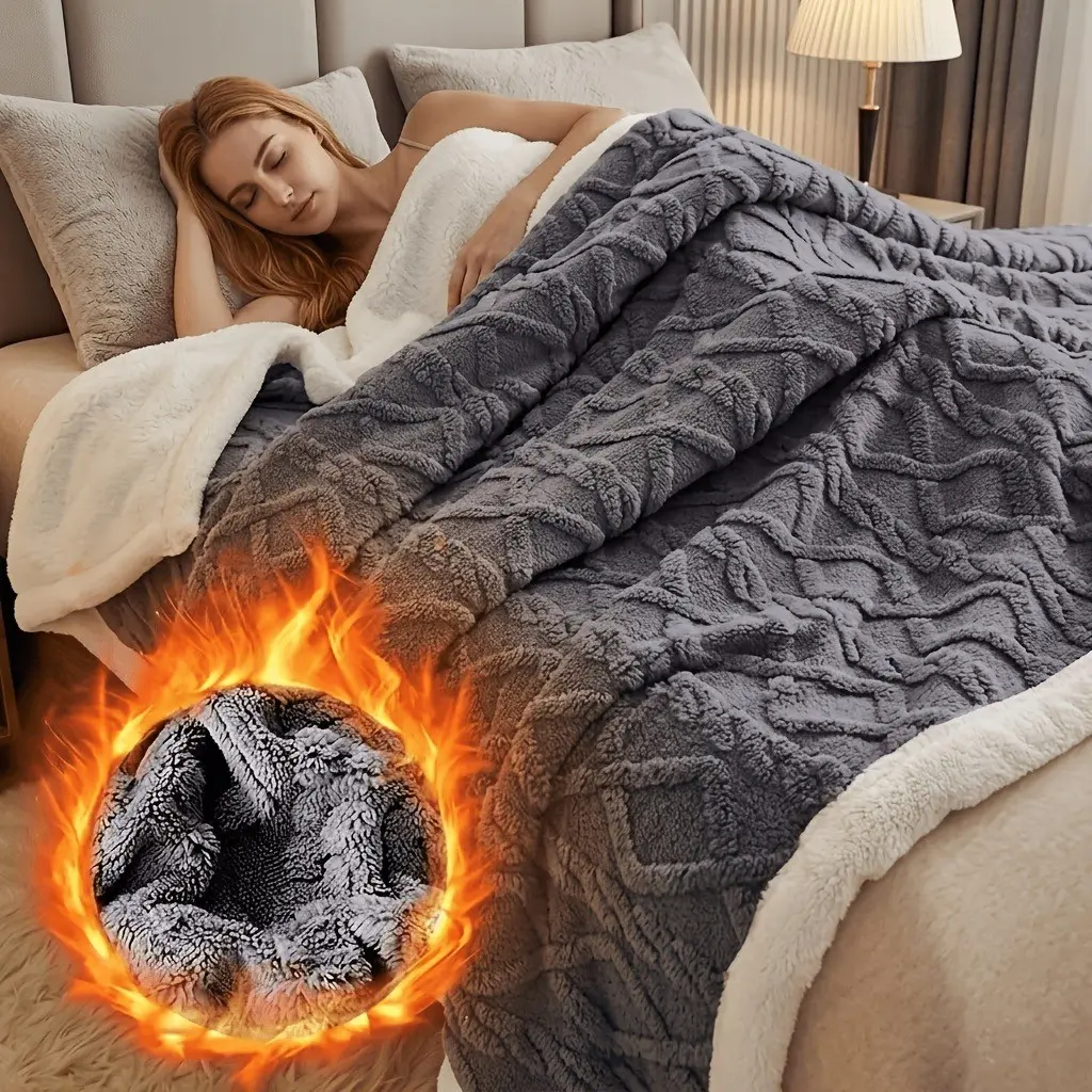 1pc Luxurious Gray Coral Fleece Blanket - Soft Plush Geometric Pattern, All-Season Throw for Sofa, Office Naps, and Dorm Rooms, Dorm Room Comfort | Stylish Sofa Cover | Plush Coral Fleece