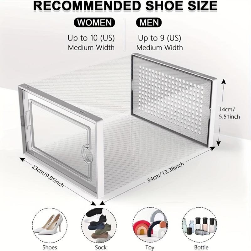 6-Pack thickened transparent shoe box (with lid), foldable stackable shoe rack, space-saving storage organizer, Clear shoe organizer, suitable for homes and dormitories