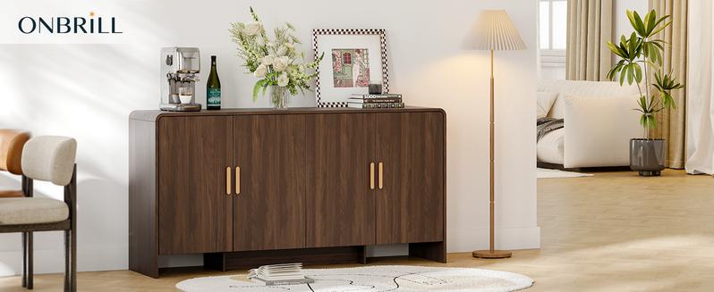 【Valentine's Day gift】ONBRILL Gorgeous 31.5"/60" Buffet Cabinet Sideboard with Storage, Modern INS Coffee Bar Cabinet with Doors, Farmhouse Storage Cabinet with Adjustable Shelves for Living Room Kitchen Hallway,Bedroom Furniture,Christmas Gift