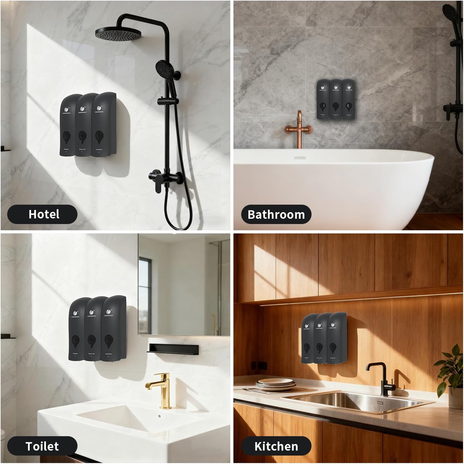 Shampoo Conditioner Wash Dispenser, Wall-Mounted Bathroom Soap Dispenser Set of 3 (Black), Refillable Shower Soap Shampoo Dispenser for Bathroom,Kitchen,Hotel and Airbnb Shampoo Conditioner Wash Dispenser, Wall-Mounted Bathroom Soap Dispenser Set of 3 (Black), Refillable Shower Soap Shampoo Dispenser for Bathroom,Kitchen,Hotel and Airbnb