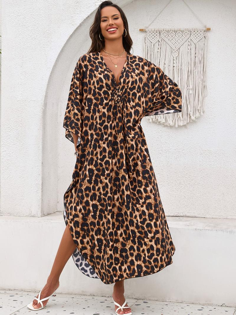 Women's Kaftan Dresses, Boho Casual Kaftan, Plus Size Bathing Suit Cover Up, V-Neck Batwing Design, Batwing Sleeve Kaftan, Loose Fit Moroccan Style, Mumu Dresses