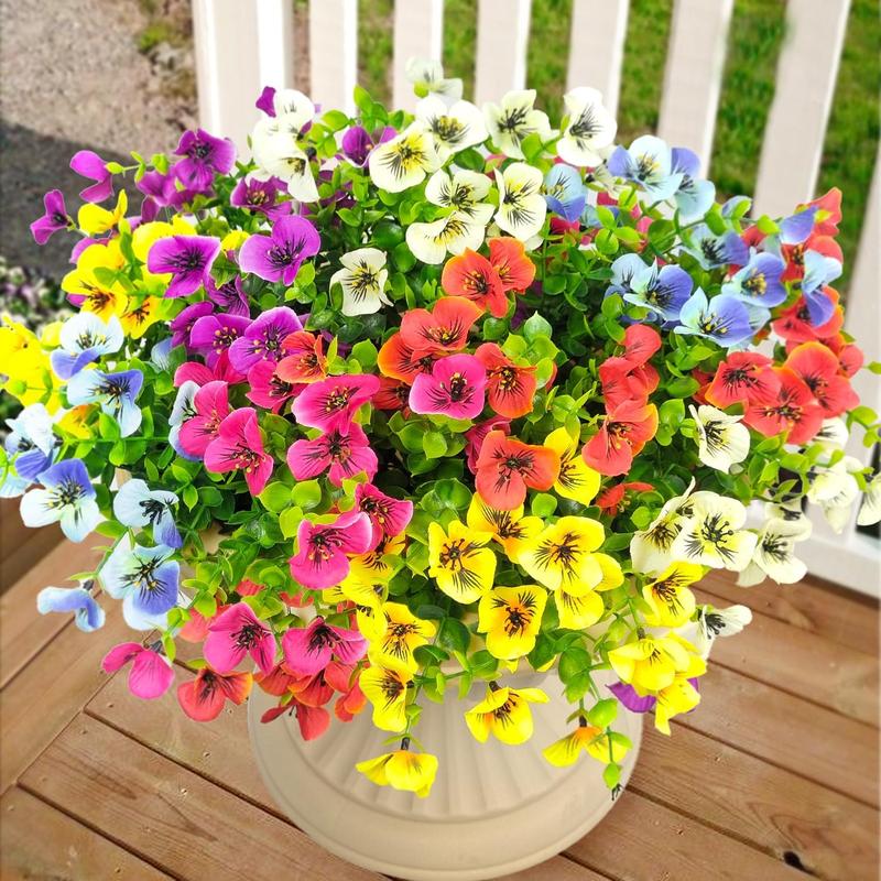 Artificial Pansy Flower, 12pcs/set Fake Silk Pansy, Faux Plastic Plants for Home Outside Garden Planter Front Door Porch Yard Patio Decor, Ornaments