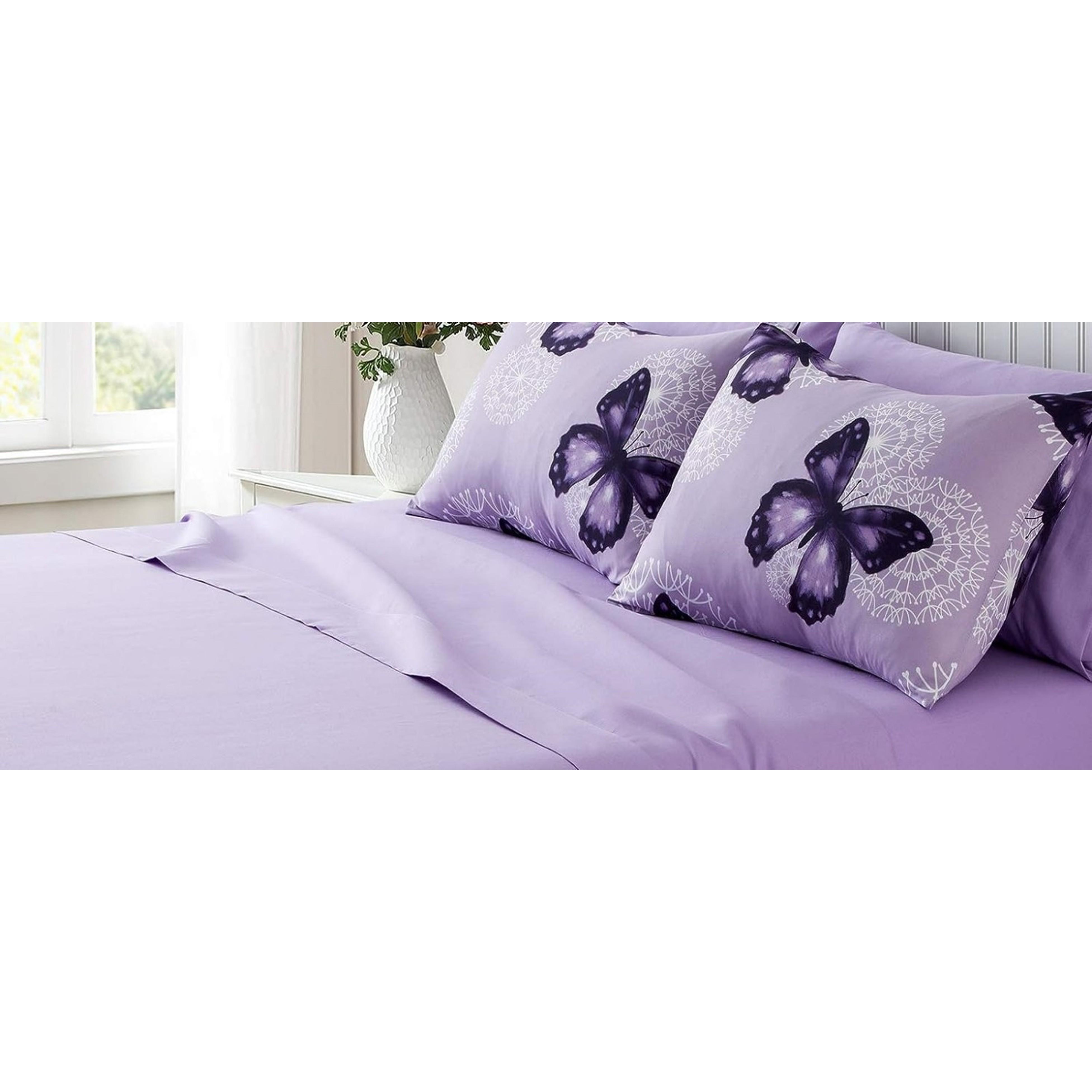 Bed in A Bag Full/Queen Size 8 Pieces, Purple Butterfly All Season Bedding Comforter Bed Set with Pillow Shams, Flat Sheet, Fitted Sheet, Bed Skirt, Pillowcases