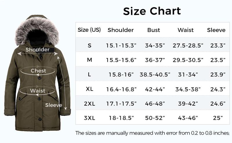 FallFreshness Women's Hooded Winter Coat Waterproof Warm Long Puffer Jacket Parka