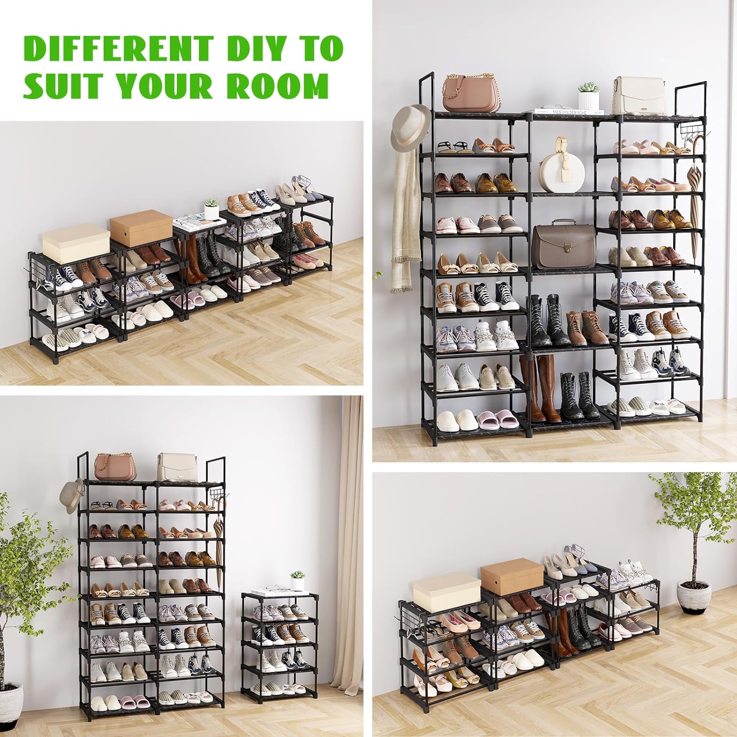 MOMOK 10-Tiers Shoe Rack Tall Large Capacity 20-24 Pairs Wide Shoe Organizer Sturdy Shoe Shelf for Entryway with Two Hooks Metal Shoe Storage for Closet, Bedroom, Black MOMOK 10-Tiers Shoe Rack Tall Large Capacity 20-24 Pairs Wide Shoe Organizer Sturdy Shoe Shelf for Entryway with Two Hooks Metal Shoe Storage for Closet, Bedroom, Black