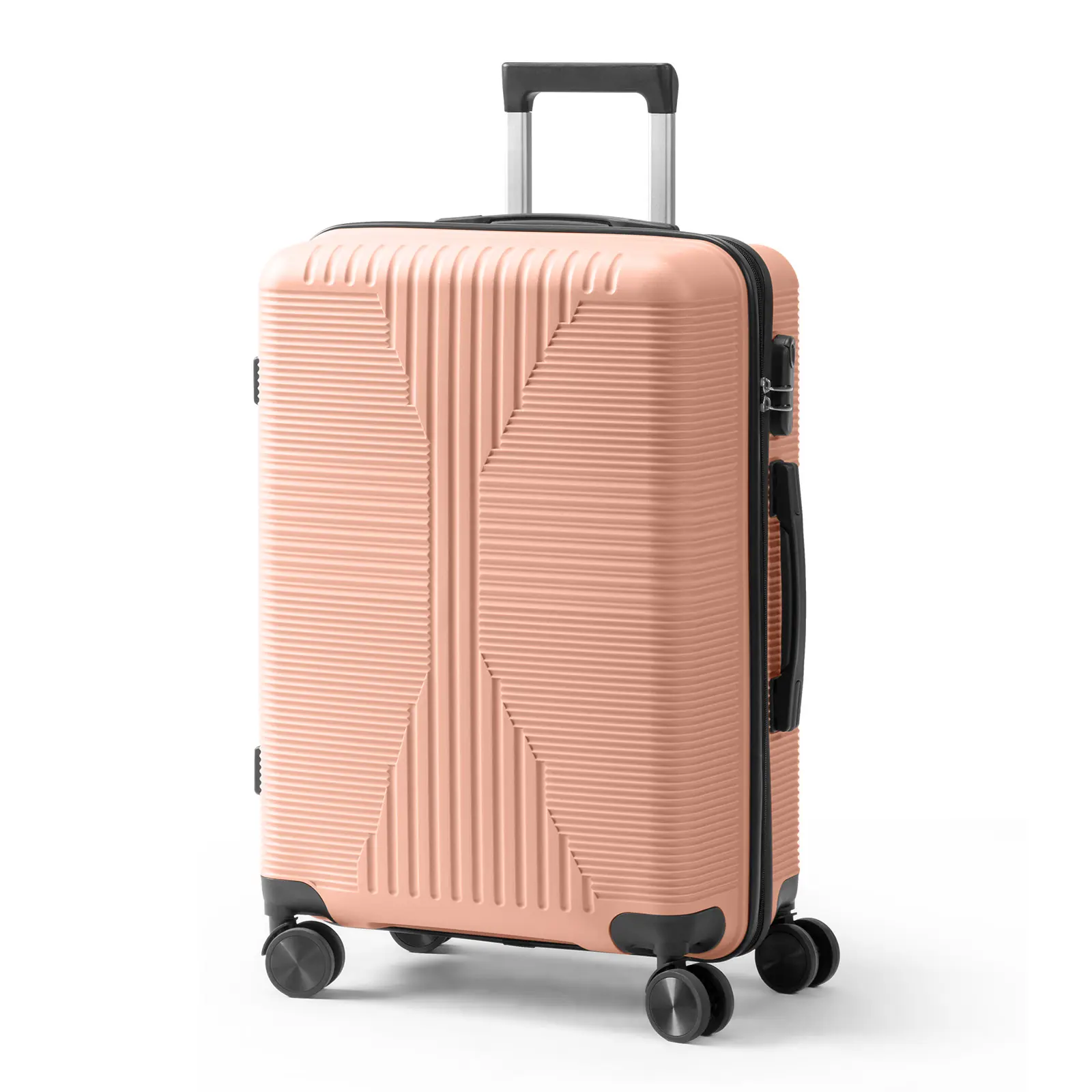 24 Inch Pink Suitcase with 360° Spinner Wheels| Hardshell Checked Luggage