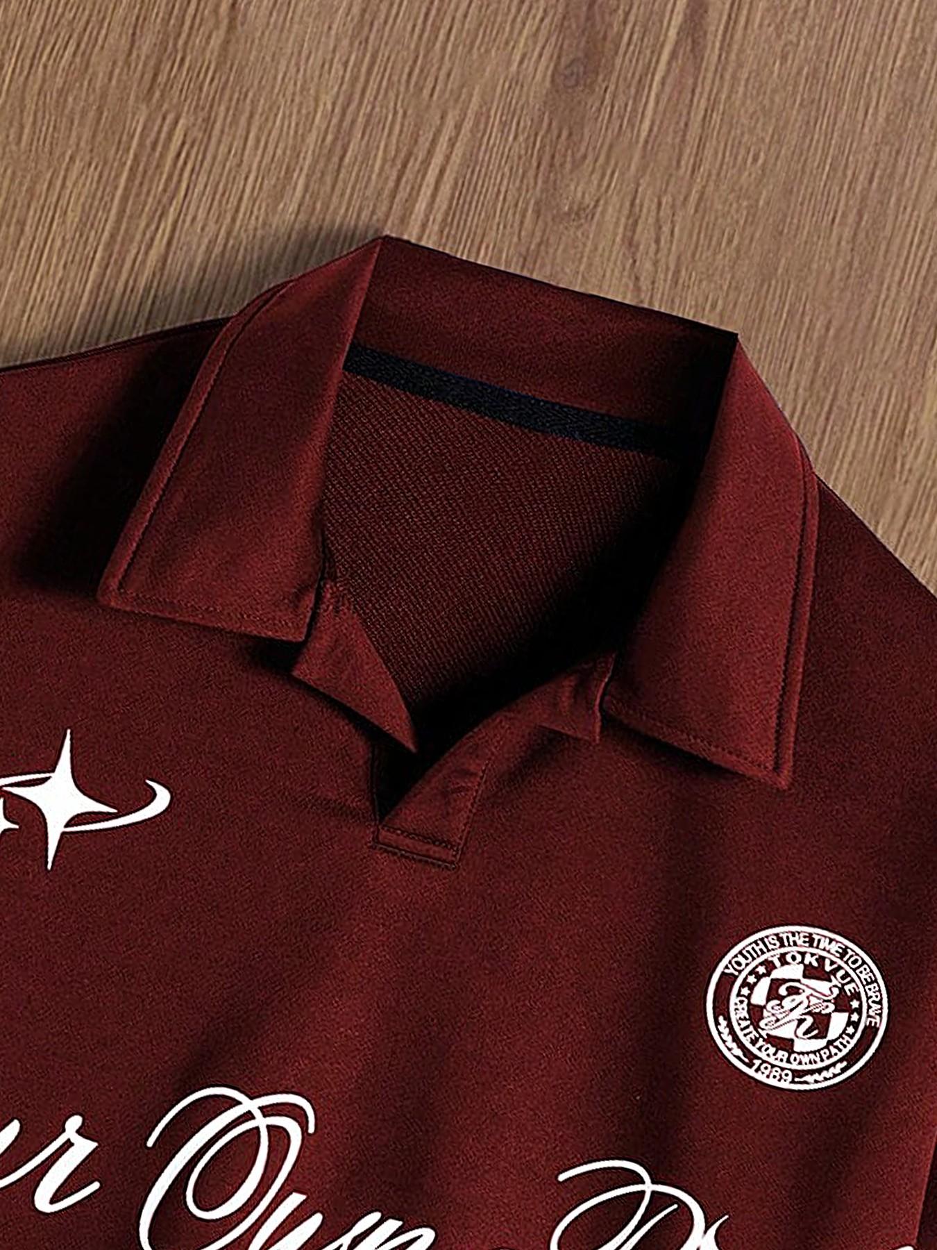 Women's Vintage Collar Polo Shirt, Y2K College Style, Hip-Hop Star Letter Print, Loose Fit, Streetwear, Gym, Party