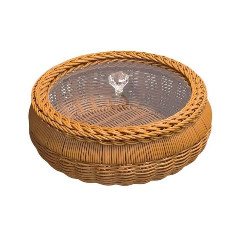 Handmade Storage Basket with Transparent Lid, Reinforced Organizer, Home Decor, Multi-Use for Living Room, Bedroom, Garden, Camping, Party