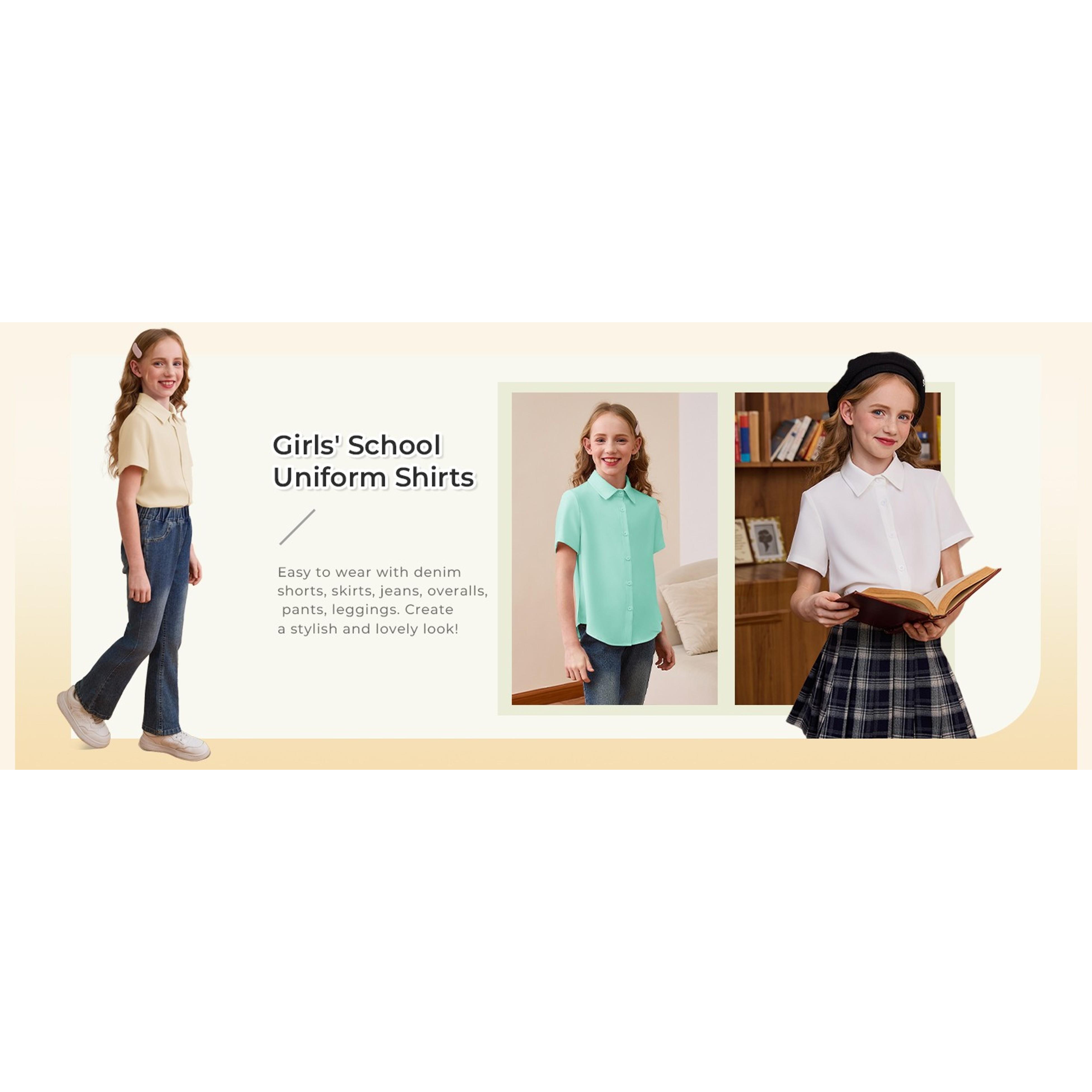 Girls Button Down Short Sleeve Dress Shirts for 5-14 Years(Gift)