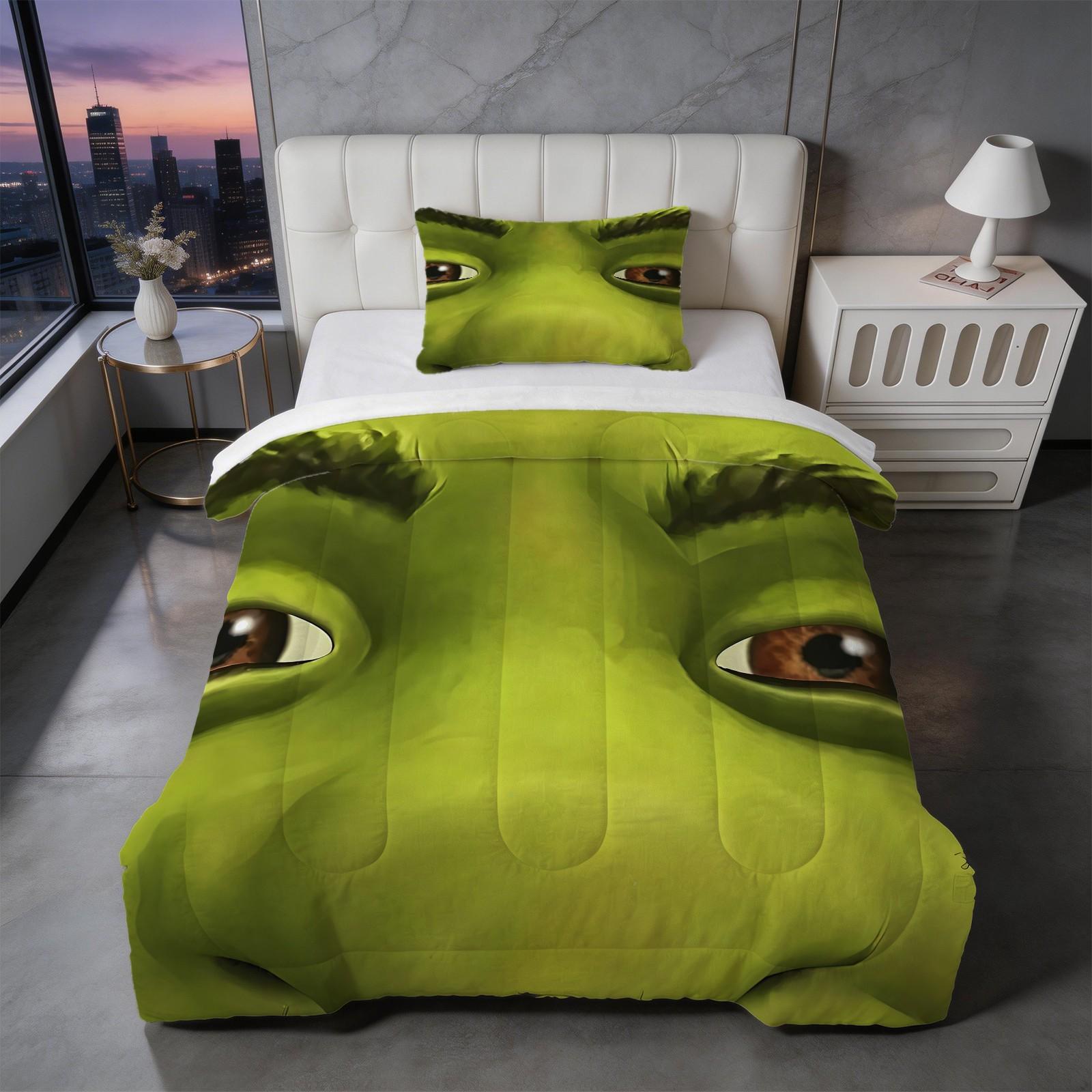 Shrek Pattern Comforter Set, Soft And Durable Bedding Set, Includes 1 Comforter And 1 Or 2 Pillowcases, Daily Holiday Birthday Gift Bedroom Decorations For Kids And Adults